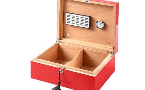 Caseti Paris Humidor, spanischer Zeder, für 80 Zigarren - Rot, Hochglanz lackiert