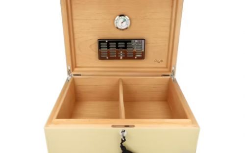 Caseti Paris Humidor, spanischer Zeder, für 80 Zigarren - Beige, Hochglanz lackiert