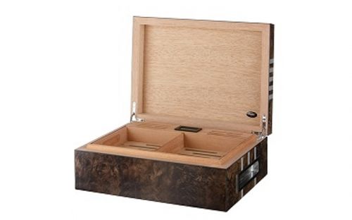 Humidor - braun, spanischer Zeder, für 50 Zigarren, Befeuchter und digital Hygrometer - braun lackiert