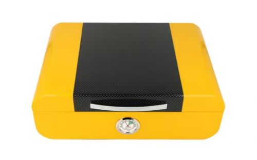 Humidor für 50 Zigarren, Zigarrenkiste aus spanischem Zedernholz, mit Befeuchter, externes Hygrometer, Carbon/Gelb, oval - Angelo