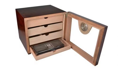 Humidorschrank für 80 Zigarren, 4 Schubladen, externer Hygrometer, Glastür - braun, Angelo