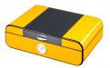 Humidor für 50 Zigarren, Zigarrenkiste aus spanischem Zedernholz, mit Befeuchter, externes Hygrometer, Carbon/Gelb, oval - Angelo