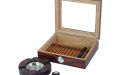 Humidor - Luxury Rotbraun, gestreifte, spanischer Zeder, für 30 Zigarren + Geschenkset