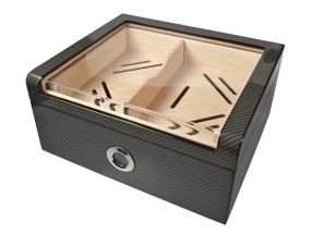 Gastrohumidor für 80 Zigarren, Zigarrenbehalter mit Acryldeckel, aus spanischem Zedernholz, Befeuchter und Hygrometer - Carbon